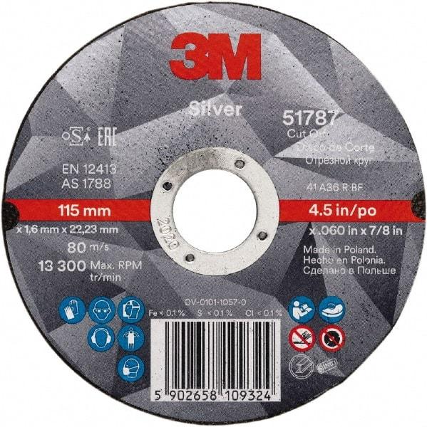 3M - 4-1/2" Ceramic Cutoff Wheel - 0.045" Thick, 7/8" Arbor, Use with Angle Grinders - Exact Industrial Supply