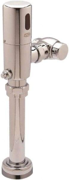 Zurn - 1-1/2" Spud Coupling, 1" Pipe, Closet Automatic Flush Valve - Single Flush, 1.6 Gal per Flush, Chrome Cover, Powered by 4 AA Batteries - Exact Industrial Supply