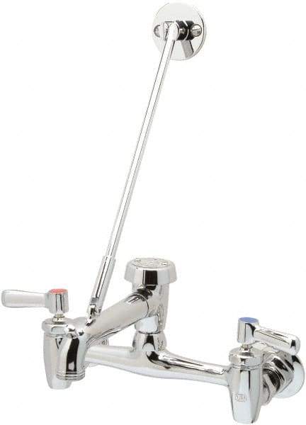Zurn - Vacuum Breaker Spout With Pail Hook And Wall Brace, Two Handle, Chrome Plated Wall Mount, Industrial Service Sink Faucet - Lever Handle - Exact Industrial Supply