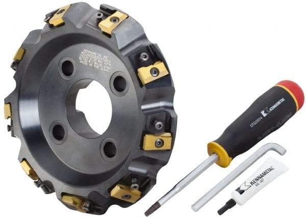 APT - Arbor Hole Connection, 0.485" Cutting Width, 1-7/8" Depth of Cut, 6" Cutter Diam, 1-1/2" Hole Diam, 12 Tooth Indexable Slotting Cutter - SM61 Toolholder, CTA 4 Insert, Neutral Cutting Direction - Exact Industrial Supply