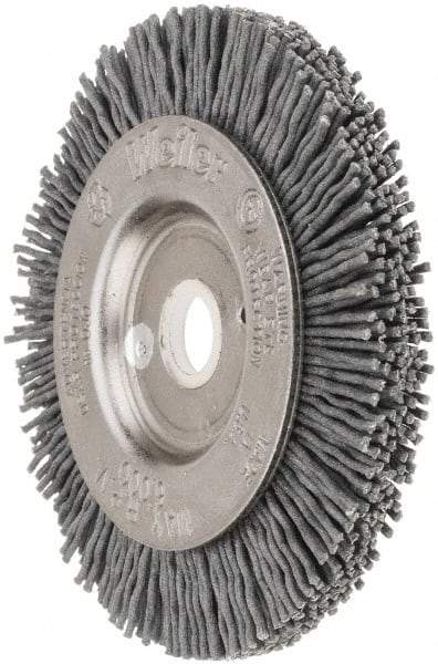 Weiler - 3" OD, 1/2" Arbor Hole, Crimped Nylon Wheel Brush - 3/8" Face Width, 1/2" Trim Length, 0.035" Filament Diam, 6,000 RPM - Exact Industrial Supply
