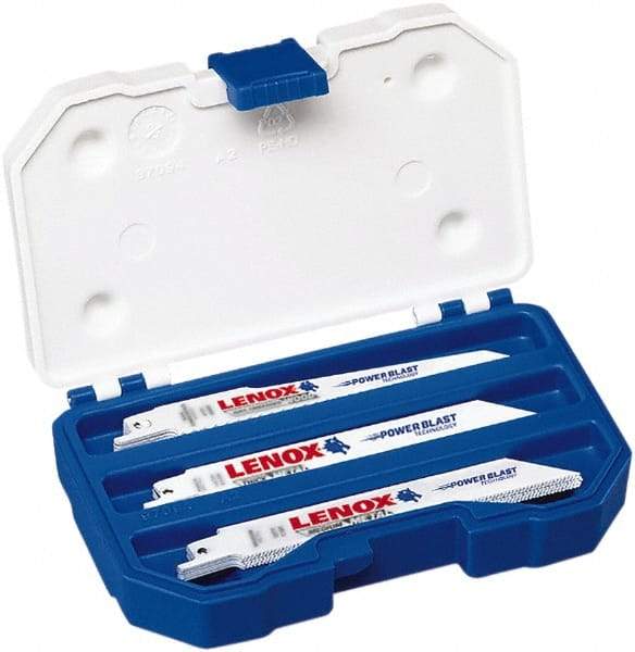 Lenox - 15 Piece, 6" Long x 0.04" to 0.05" Thick, Bi-Metal Reciprocating Saw Blade Set - Straight Profile, 6 to 18 Teeth per Inch, Toothed Edge - Exact Industrial Supply