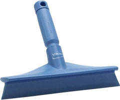 Vikan - 9.84" Rubber Blade Bench Squeegee - Single Edge, Blue, Plastic Holder - Exact Industrial Supply