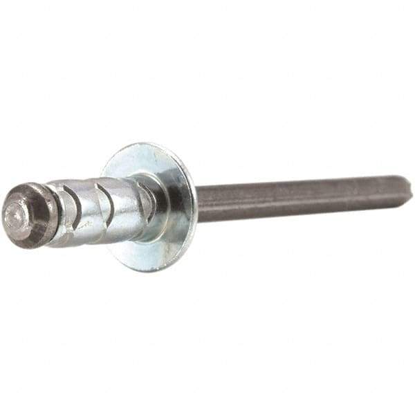 STANLEY Engineered Fastening - Size 4 Large Flange Head Aluminum Open End Blind Rivet - Steel Mandrel, 0.157" to 0.312" Grip, 1/8" Head Diam, 0.129" to 0.142" Hole Diam, 0.078" Body Diam - Exact Industrial Supply