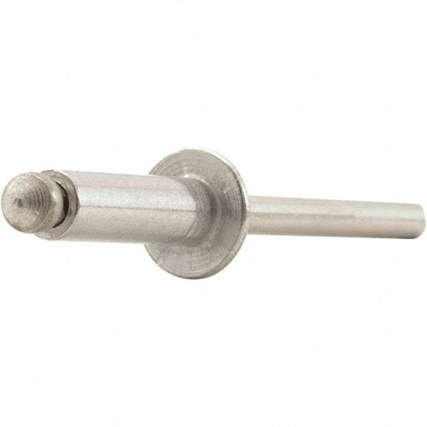 STANLEY Engineered Fastening - Size 6 Dome Head Aluminum Open End Blind Rivet - Steel Mandrel, 0.501" to 5/8" Grip, 3/16" Head Diam, 0.192" to 0.196" Hole Diam, 0.116" Body Diam - Exact Industrial Supply