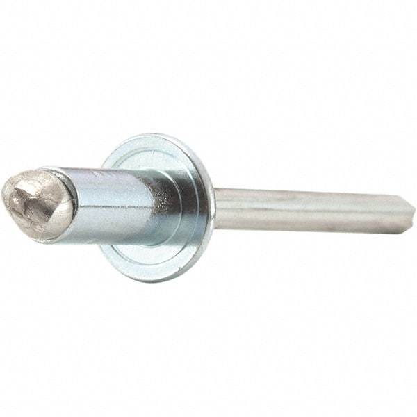 STANLEY Engineered Fastening - Size 6 Dome Head Steel Open End Blind Rivet - Steel Mandrel, 0.251" to 3/8" Grip, 3/16" Head Diam, 0.192" to 0.196" Hole Diam, 0.116" Body Diam - Exact Industrial Supply