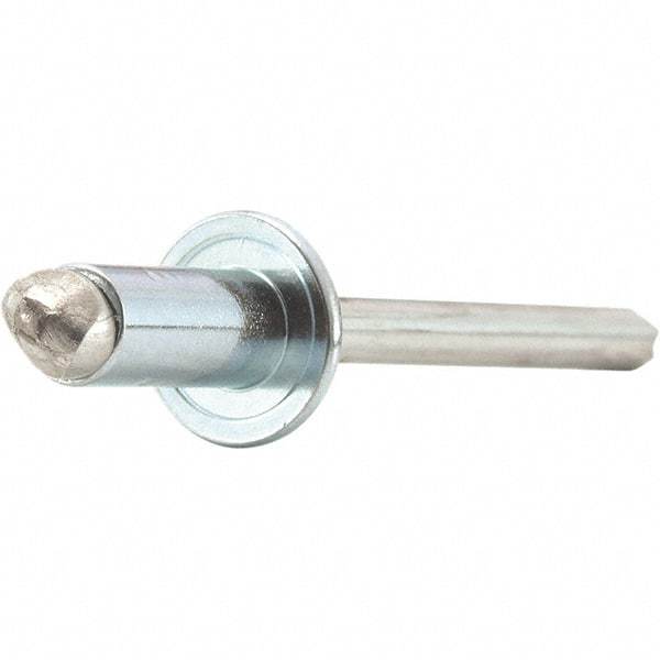 STANLEY Engineered Fastening - Size 4 Dome Head Steel Open End Blind Rivet - Steel Mandrel, 0.063" to 1/8" Grip, 1/8" Head Diam, 0.129" to 0.133" Hole Diam, 0.078" Body Diam - Exact Industrial Supply