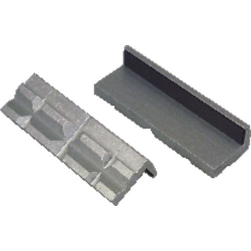Aluminum Vise Jaw Pads - V-shaped Aluminum surFace holds Round and hex parts securely - 4″ Pad length - Exact Industrial Supply