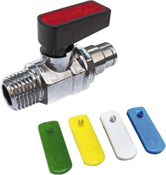 Value Collection - 5/32" Pipe, Brass Miniature Ball Valve - Inline - Two Way Flow, MNPT x Push-to-Connect Ends, Wedge Handle, 250 WOG - Exact Industrial Supply