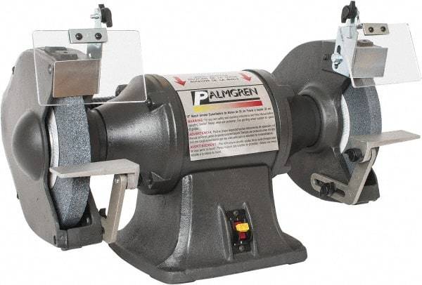 Palmgren - 10" Wheel Diam, 1 hp Grinder - 1" Arbor Hole Diam, 1 Phase, 1,725 Max RPM, 115/230 Volts - Exact Industrial Supply