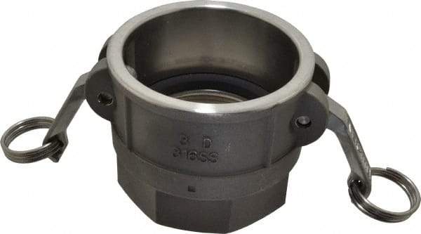 EVER-TITE Coupling Products - 3" Stainless Steel Cam & Groove Suction & Discharge Hose Female Coupler Female NPT Thread - Part D, 3" Thread, 200 Max psi - Exact Industrial Supply