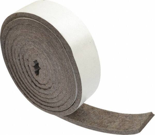 Made in USA - 1/4 Inch Thick x 1-1/2 Inch Wide x 10 Ft. Long, Felt Stripping - Gray, Adhesive Backing - Exact Industrial Supply