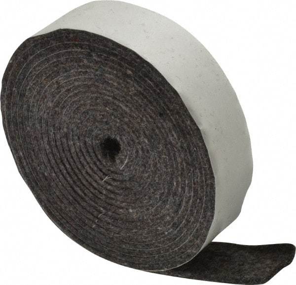 Made in USA - 1/8 Inch Thick x 1 Inch Wide x 10 Ft. Long, Felt Stripping - Gray, Adhesive Backing - Exact Industrial Supply