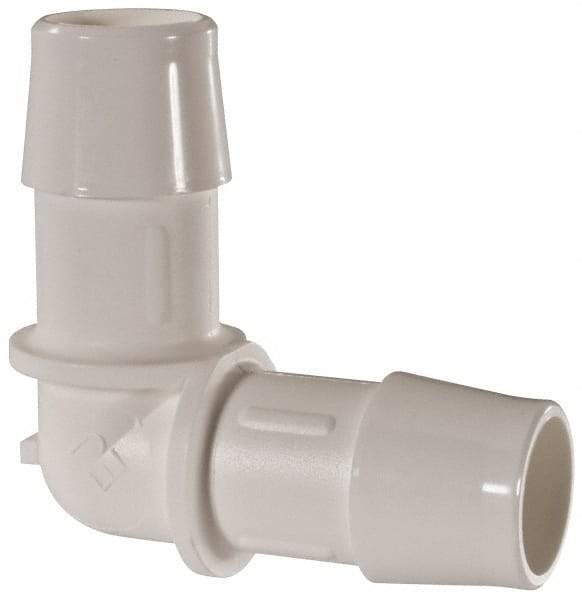 Made in USA - 5/8" Barb, Polypropylene Single Barbed Tube Elbow - White - Exact Industrial Supply