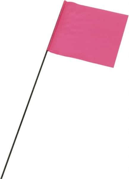 Ability One - 3" High x 3-1/2" Wide, Pink Glow PVC Marking Flag - 21" Overall Height - Exact Industrial Supply