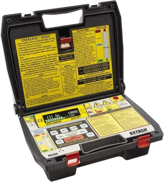 Extech - Digital LCD Display, 500,000 Megohm Electrical Insulation Resistance Tester & Megohmmeter - 10 kV Max Test Voltage, Powered by C Battery - Exact Industrial Supply