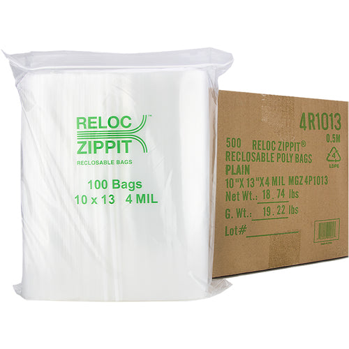 10″ × 13″ 4-MIL Clear Reloc Zippit Zipper Bags , Sold per Case of 500 (5 boxes of 100 per case)