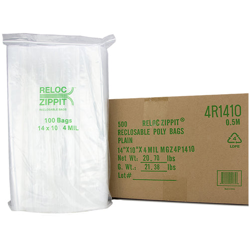 14″ × 10″ 4-MIL Clear Reloc Zippit Zipper Bags , Sold per Case of 500 (5 boxes of 100 per case)