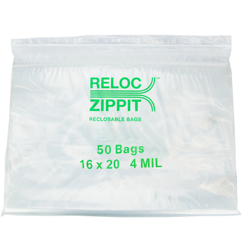 16″ × 20″ 4-MIL Clear Reloc Zippit Zipper Bags , Sold per Case of 250 (5 boxes of 50 per case)
