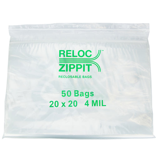 20″ × 20″ 4-MIL Clear Reloc Zippit Zipper Bags , Sold per Case of 250 (5 boxes of 50 per case)