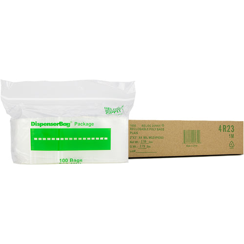 2″ × 3″ 4-MIL Clear Reloc Zippit Zipper Bags , Sold per Case of 1000 (10 boxes of 100 per case)