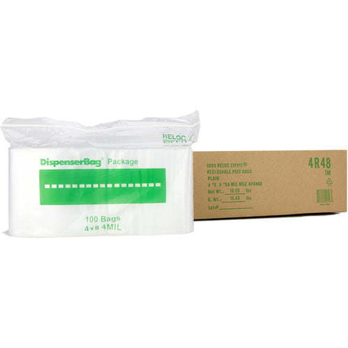 4″ × 8″ 4-MIL Clear Reloc Zippit Zipper Bags , Sold per Case of 1000 (10 boxes of 100 per case)