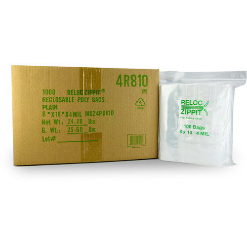 8″ × 10″ 4-MIL Clear Reloc Zippit Zipper Bags , Sold per Case of 1000 (10 boxes of 100 per case)