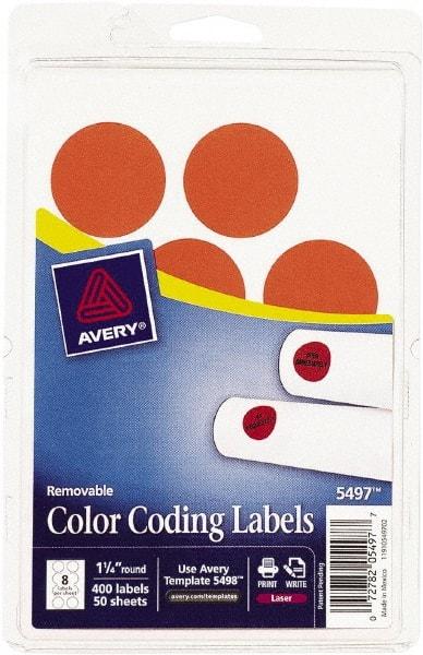 AVERY - 1-1/4" Wide x 1-1/4" Long, Neon Red Paper Color Coding Labels - For Laser Printers - Exact Industrial Supply