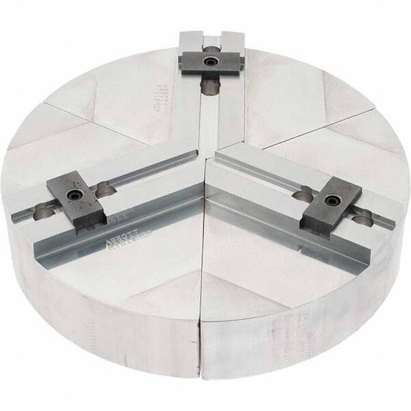 Abbott Workholding Products - 10" Max Chuck Capacity, Tongue & Groove Interface, Round Soft Lathe Chuck Jaw - 3 Jaw, Aluminum, 40mm Btw Mount Hole Ctrs, 10" Wide, 2" High, 12mm Groove, 12mm Fastener - Exact Industrial Supply