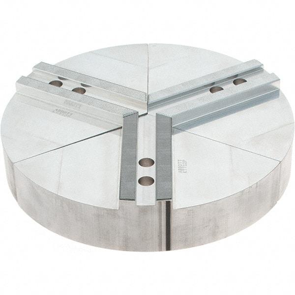 Abbott Workholding Products - 12" Max Chuck Capacity, 1.5mm x 60° Serrated Interface, Round Soft Lathe Chuck Jaw - 3 Jaw, Aluminum, 1.1811" Btw Mount Hole Ctrs, 12" Wide, 2" High, 14mm Fastener - Exact Industrial Supply