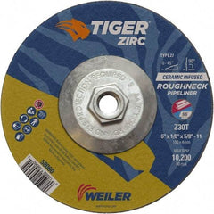 Weiler - 30 Grit, 6" Wheel Diam, 1/8" Wheel Thickness, Type 27 Depressed Center Wheel - Medium Grade, Zirconia Alumina, Resinoid Bond, T Hardness, 10,200 Max RPM - Exact Industrial Supply