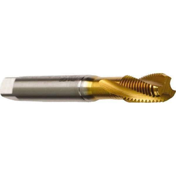 Emuge - #10-32 UNF 3 Flute 2B Modified Bottoming Spiral Flute Tap - Cobalt, TiN Finish, 2.756" OAL, Right Hand Flute, Right Hand Thread, Series Rekord D - Exact Industrial Supply