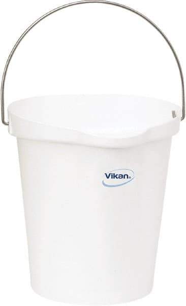 Vikan - 3 Gal, Polypropylene Round White Single Pail with Pour Spout - Handle Included - Exact Industrial Supply