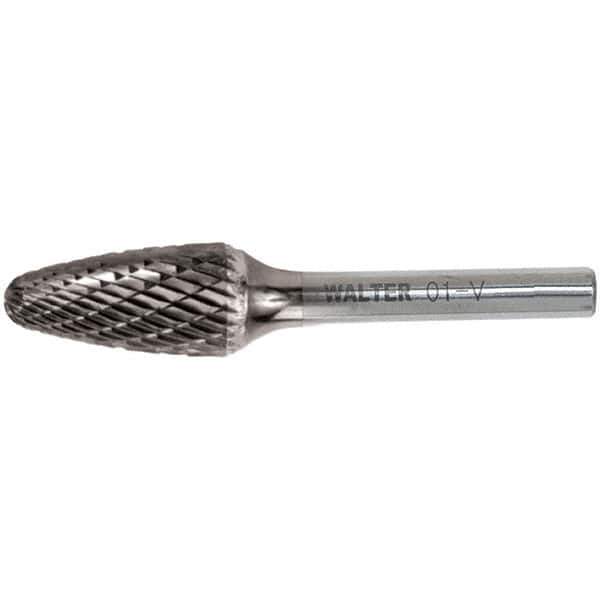 WALTER Surface Technologies - 1/2" Cut Diam, 1/4" Shank Diam, Tree Head Double Cut Burr - Carbide, 1" LOC - Exact Industrial Supply