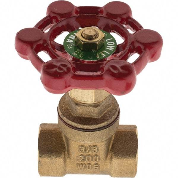 Value Collection - 3/8" Pipe, FNPT x FNPT Bronze Solid Wedge Gate Valve - 200 WOG, 125 WSP, For Use with Plumbing Application - Exact Industrial Supply