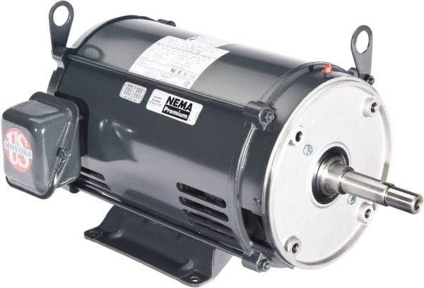 US Motors - ODP Enclosure, No Thermal Protection, 1,740 RPM, 208-230/460 Volt, 60 Hz, Three Phase Energy Efficient Motor - Size 143 Frame, Rigid Mount, 1 Speed, Ball Bearings, 3.1-3/1.5 Full Load Amps, F Class Insulation, CCW Lead End - Exact Industrial Supply