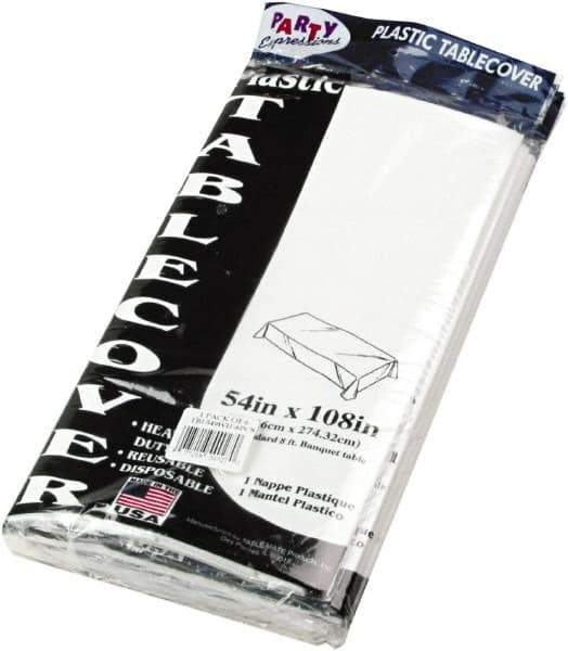 Tablemate Products - Table Set Rectangular Table Cover, Heavyweight Plastic, 54 x 108, White, 6/Pack - Exact Industrial Supply