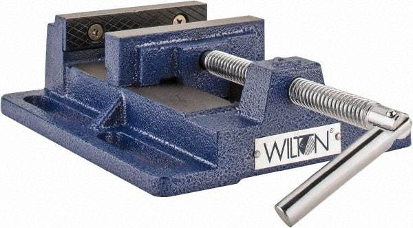 Wilton - 4-1/2" Jaw Opening Capacity x 1-1/2" Throat Depth, Horizontal Drill Press Vise - 4" Wide x 1-1/2" High Jaw, Stationary Base, Standard Speed, 7" OAL x 2.4" Overall Height, Steel - Exact Industrial Supply