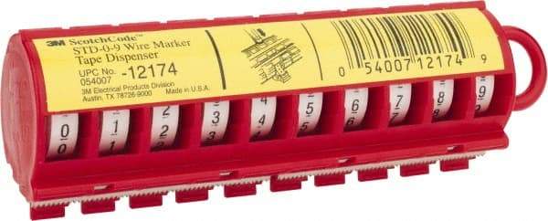 3M - 8' Long x 0.215" Wide, Polyester Film, Preprinted Handheld Dispenser - White Background, Self Adhesive, Characters 0 to 9 - Exact Industrial Supply