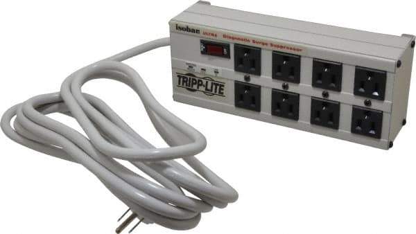 Tripp-Lite - 8 Outlets, 120 Volts, 15 Amps, 12' Cord, Power Outlet Strip - Free Hanging, Keyhole Mount, 1-15P NEMA Configuration, 11-1/2" Strip - Exact Industrial Supply