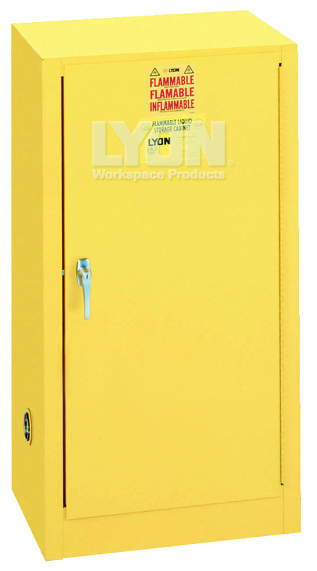 Compact Storage Cabinet - #5474 - 23-1/4 x 18 x 44" - 15 Gallon - w/one shelf, 1-door manual close - Yellow Only - Exact Industrial Supply