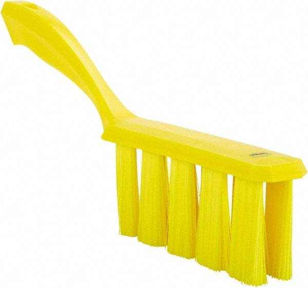 Vikan - 3.9" Bristle Length, Polyester Cleaning & Finishing Brush - 3" Long x 6-1/2" Wide Head, 13" OAL, Easy Grip Handle, Yellow, Polypropylene Block - Exact Industrial Supply
