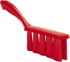 Vikan - 3.9" Bristle Length, Polyester Cleaning & Finishing Brush - 3" Long x 6-1/2" Wide Head, 13" OAL, Easy Grip Handle, Red, Polypropylene Block - Exact Industrial Supply