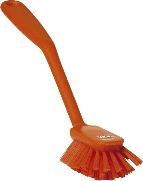 Vikan - 2.4" Bristle Length, Polyester Cleaning & Finishing Brush - 2-1/2" Long x 2.4" Wide Head, 10.8" OAL, Easy Grip Handle, Orange, Polypropylene Block - Exact Industrial Supply