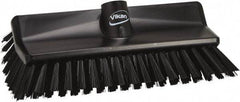 Vikan - 3.9" Bristle Length, Polyester Scrub Brush - 5-1/2" Wide Head, 3.9" OAL, European Threaded Handle, Black, Polypropylene Block - Exact Industrial Supply