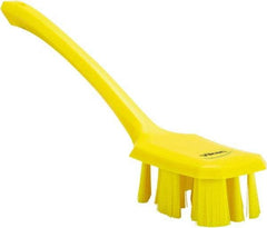 Vikan - 2-3/4" Bristle Length, Polyester Scrub Brush - 12" Long x 2-7/8" Wide Head, 15-1/2" OAL, Long Handle, Yellow, Polypropylene Block - Exact Industrial Supply