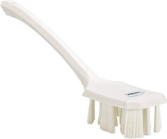 Vikan - 2-3/4" Bristle Length, Polyester Scrub Brush - 12" Long x 2-7/8" Wide Head, 15-1/2" OAL, Long Handle, White, Polypropylene Block - Exact Industrial Supply
