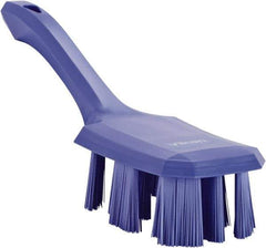 Vikan - 2-3/4" Bristle Length, Polyester Scrub Brush - 8" Long x 2-7/8" Wide Head, 10" OAL, Short Handle, Purple, Polypropylene Block - Exact Industrial Supply