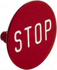 Square D - Legend Insert - Stop - Red Background, White Letters, 30mm Hole Diameter - Exact Industrial Supply