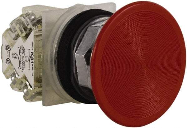 Square D - 30mm Mount Hole, Extended Mushroom Head, Pushbutton Switch Only - Round, Red Pushbutton, Nonilluminated, Momentary (MO), Dusttight, Oiltight and Watertight - Exact Industrial Supply